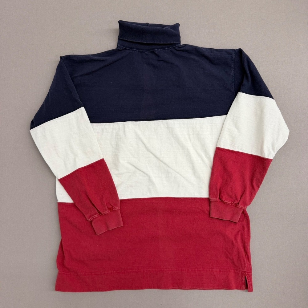 Merona Mens XL Turtleneck Shirt Colorblock Navy Blue White Red Long Sleeve